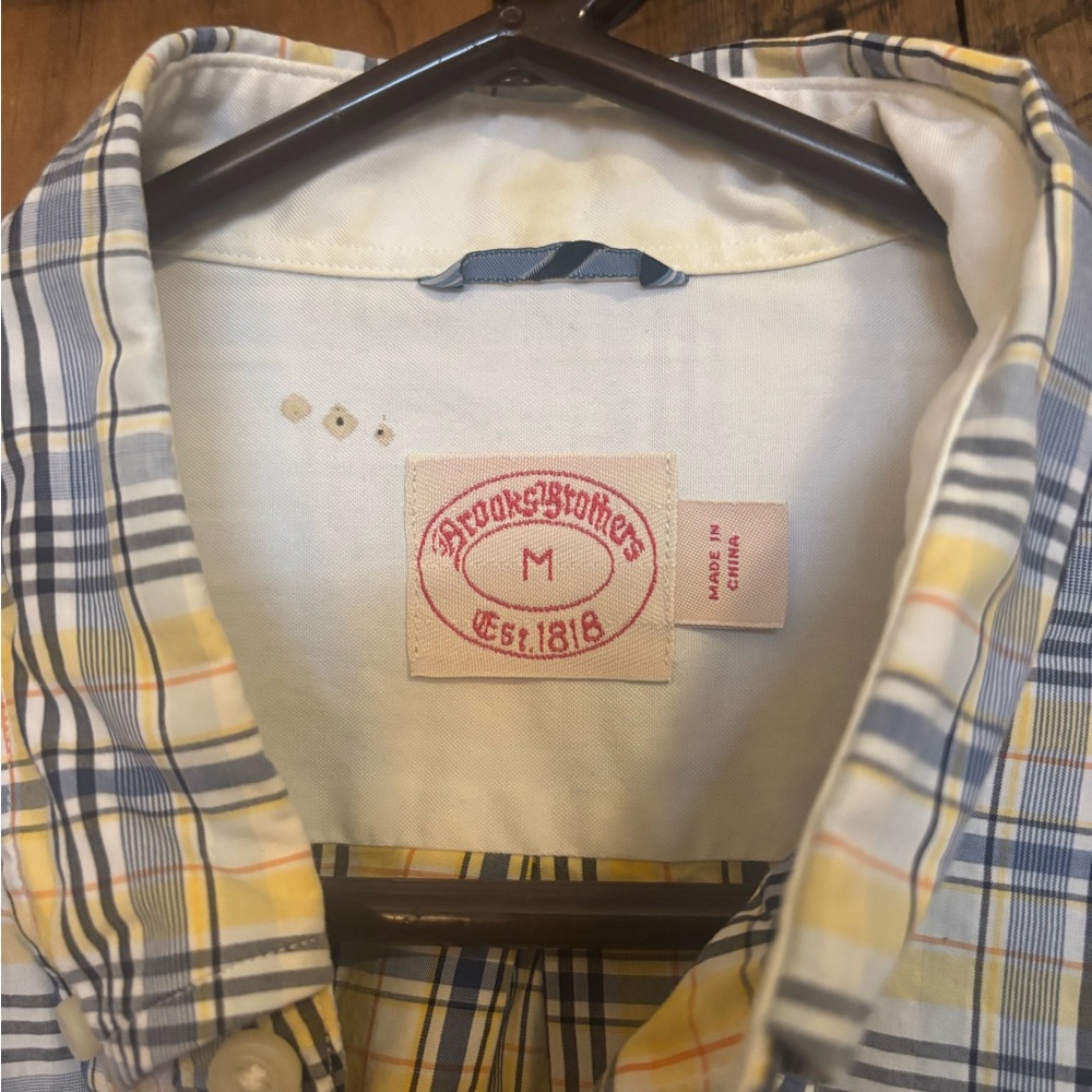 Brooks Brothers Yellow and Blue Checkered Men's Shirt - size Medium - Picture 3 of 8
